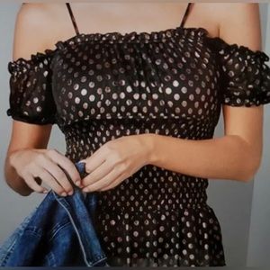 Black Blouse with Gold Polka Dots